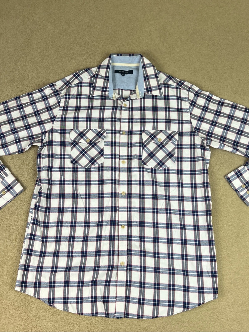 Double Pump Button Down Shirt, White Plaid. Cotton, Polyester. Men's Sz XL